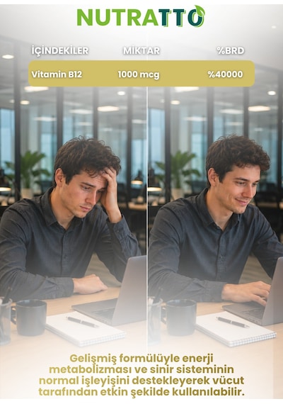 Nutratto Vitamin B12 Metilkobalamin 1000 Mcg Takviye Edici Gıda 60 Tablet