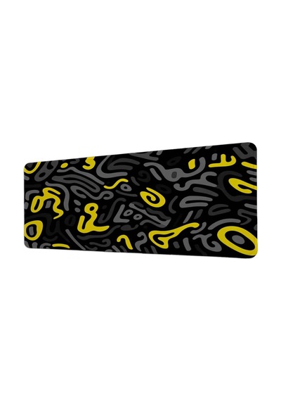 Sarı Gri Siyah Doodle Desen 40x90 Cm Oyuncu Mousepad Kaymaz Taban Büyük Boy Mousepad
