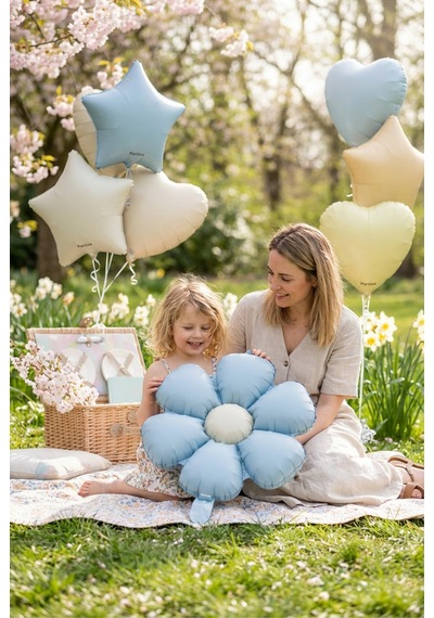 Mat Mavi Papatya Retro Folyo Balon Doğum Günü Baby Shower Bahar Temalı Konsept Parti Süsleme Vintage Dekorasyon Balonu Çok Renkli