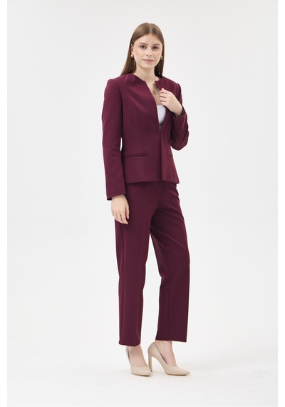 Velnara Moda Mürdüm Klasik Kadın Takım Elbise-sıfır Yaka Ceket & Cepli Dar Paça Pantolun Koyu Mürdüm - 927027358 Koyu Mürdüm