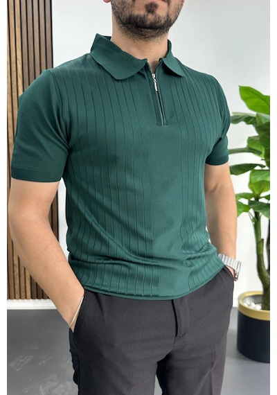Erkek Çizgi Desenli Polo Yaka Yeşil Edw458 Yeşil
