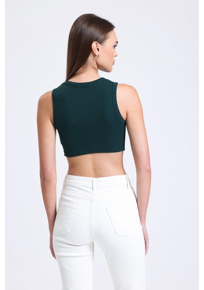 Hiccup Önü V Şekilli Bisiklet Yaka Crop Top Sacramento Yeşili