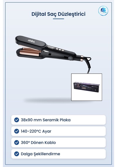 Saç Düzleştirici 38x90 Mm Dijital Seramik Kaplama Dalga Şekillend