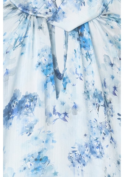 Sateen Çiçek Desenli Bluz - Mavi-137402