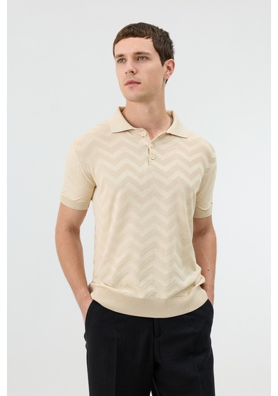 Antioch Zigzag Desenli Polo Yaka Triko Erkek T-shirt Taş