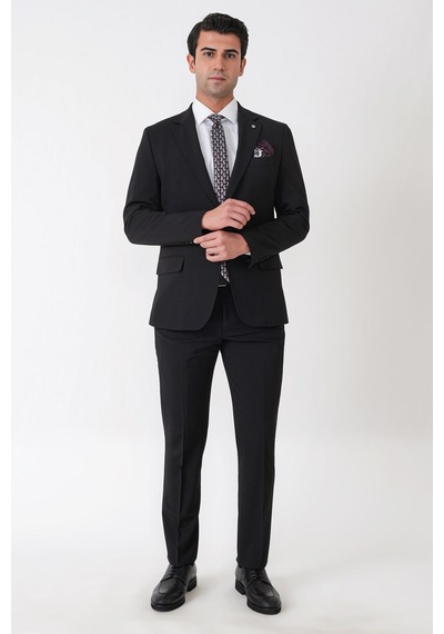 Efor Slim Fit Esnek %97 Yünlü Düz Siyah Takım Elbise Tk 957
