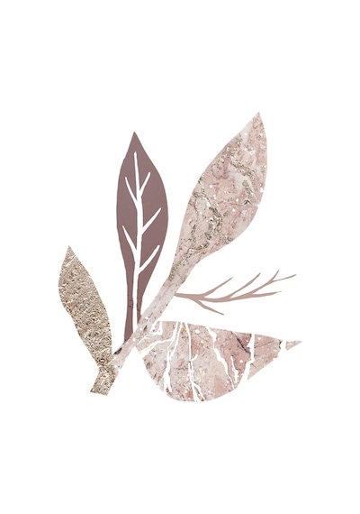 Pembe Desenli Yapraklar Doğal Taş Bardak Altlığı 4'lü Set - Natural Stone Coasters - Taş Bej