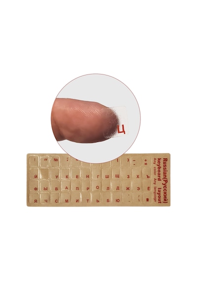 Kırmızı Rusça Şeffaf Klavye Etiketi Red Transparent Russian Keyboard Sticker 3m