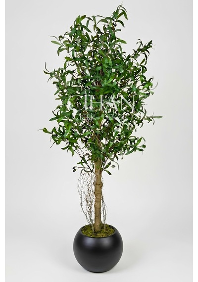 180 Cm Lüks Yapay Zeytin Ağacı - 27x33 Cm Plastik Küre Saksı Beyaz