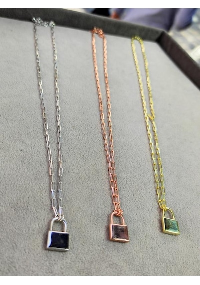 Taşsız Gümüş Kilit Kolye Rose Gold
