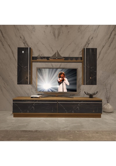 Decoraktiv Eko 5db Mdf Std Tv Ünitesi Tv Sehpası Pera - Siyah Mermer