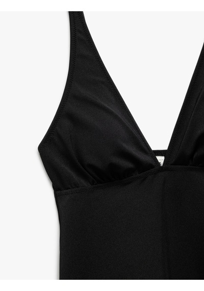 Koton V Yaka Askılı Tankini Üst Siyah 5sak10188mm Siyah