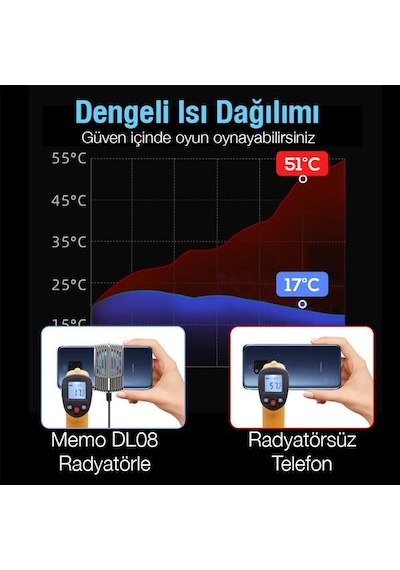 Memo Dl08 Yarı İletken Telefon Soğutma Fanı Radyatör Soğutucu Gri