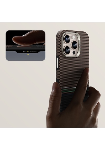 Apple iPhone 16 Pro Max Uyumlu Kılıf Magsafe Özellikli Karbon Fiber Benks Prestige Armorpro Kevlar Kapak Gold
