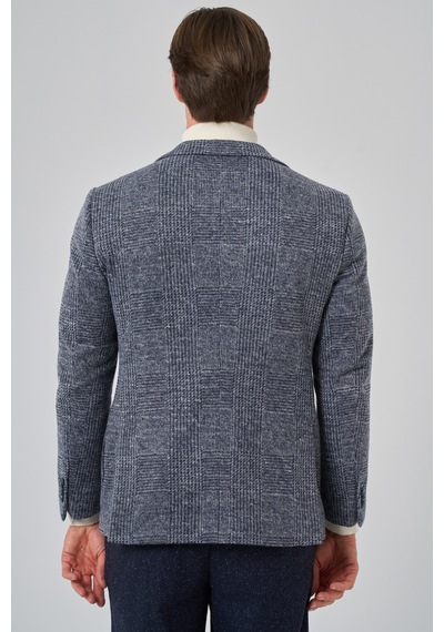 Morven Erkek Marine Örme Trend Ekoseli Slim Fit Mono Yaka Ceket 26ks002003210 Marine