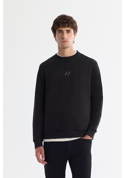 Avva Erkek Siyah Bisiklet Yaka Pamuklu Şardonlu Baskılı Regular Fit Sweatshirt B001033