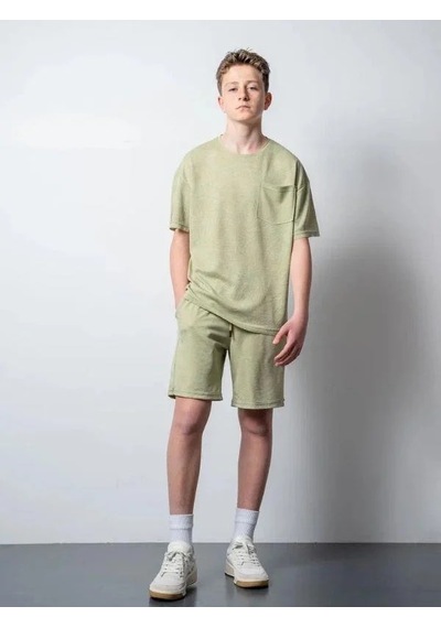 Erkek Çocuk Palmiye Desenli T-shirt Şortlu Takım-15796 Yeşil