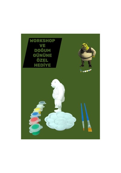 3d Shrek Figür Boyama Seti - Kendin Boya Hobi Ve Etkinlik Seti - Akrilik Boya + 2 Fırça