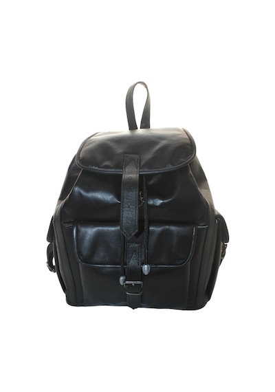 Mebes % 100 Hakiki Deri  Unisex Sırt Omuz Çantası Siyah  3Cep