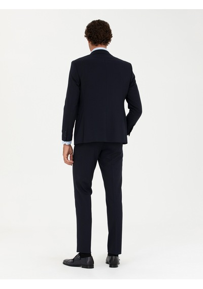 Cacharel Lacivert Slim Fit Yün Karışımlı Yelekli Takım Elbise