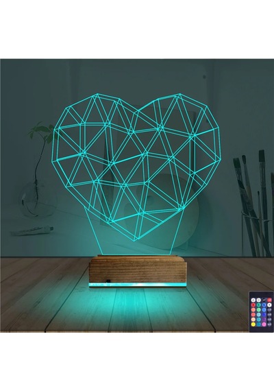 Luvivia Kalp Sevgiliye Hediye Polygonal 3d Lamba - Masa Gece Lambası Şeffaf