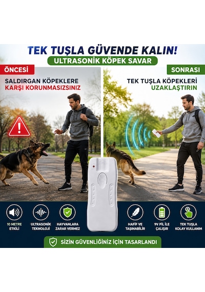 Saldırgan Köpek Kedi Ultrasonik Savar 10 Metre Etkili Uyarıcı