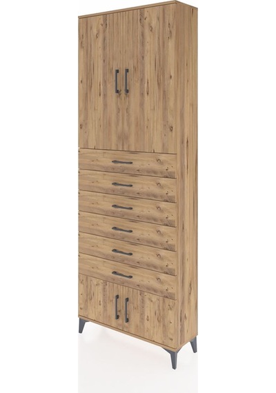 Arges Dolap 3 Raflı 6 Çekmeceli 4 Kapaklı 88x30x243 Çam-çam Çam