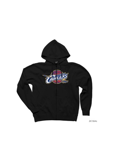 Cleveland Cavaliers Logo Siyah Fermuarlı Kapşonlu Sweatshirt