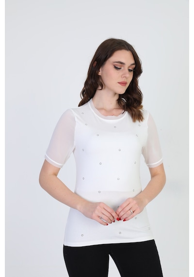 Ella Camelia Kadın Taş Detaylı Bluz 19E056 Ekru