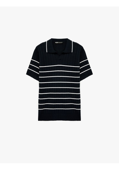 Koton Viskon Polo Yaka Çizgili Dokulu Kısa Kollu Triko Tişört Lacivert Çizgili 6sam70012ht Koton Viskon Polo Yaka Çizgili Dokulu Kısa Kollu Triko Tişört Lacivert Çizgili 6sam70012ht