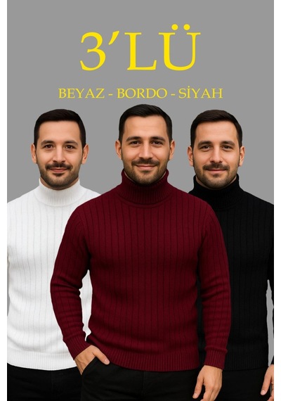 Modi Erkek Fitilli Triko Kazak 3lü Set Beyaz Bordo Siyah Regular Balıkcı Yaka Tam Boğazlı Triko Seti Modeli Kazak Açık Bordo - Siyah Modi Erkek Fitilli Triko Kazak 3lü Set Beyaz Bordo Siyah Regular Balıkcı Yaka Tam Boğazlı Triko Seti Modeli Kazak Açık Bordo - Siyah