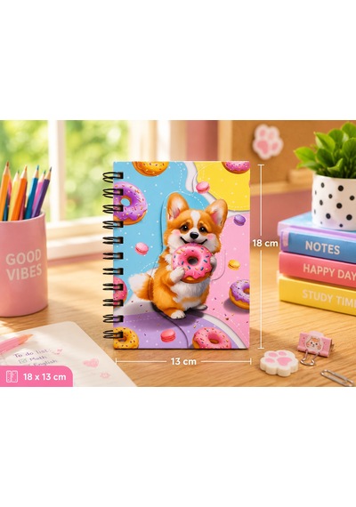 Dolphin Manyetik Kapaklı Spiralli Defter Köpek Ve Donut Figürlü Not Defteri
