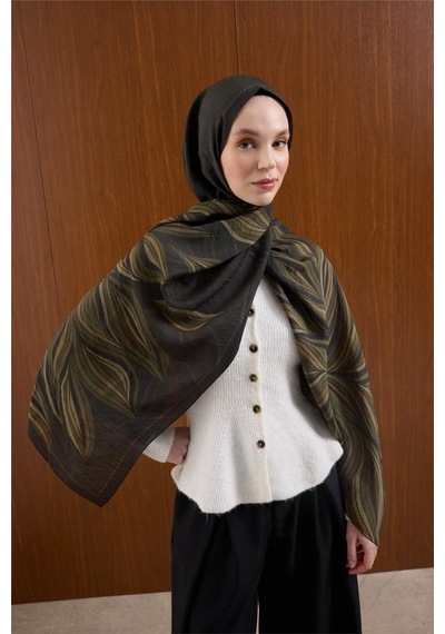 Silk Home Viskon Mayda Şal Koyu Yeşil-haki Dalga Desenli Tok Duruşlu 190x70 Çok Renkli