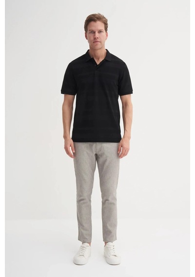 Cazador Polo Yaka Regular Fit Örme Çizgi Dokulu Tişört Siyah