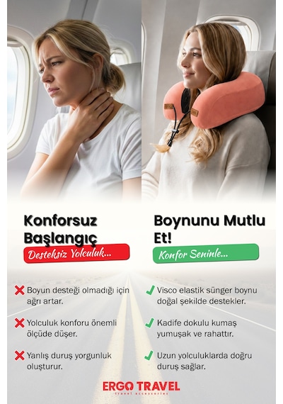 Viscofoam Lux Ortopedik Seyahat Yastığı Visco Boyun Destekli Seyahat Yastığı - Somon