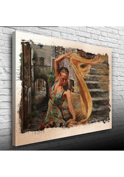 Taş Merdivenlerde Dans Eden Kız Yağlıboya Kanvas Tablo 50 X 70