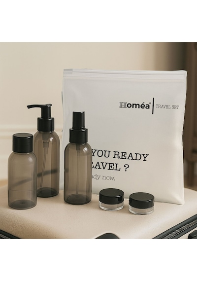 Plastik Seyahat Boy 100ml Füme Şişe Ve Kavanoz 5 Li Set Çantalı Seyahat Kiti