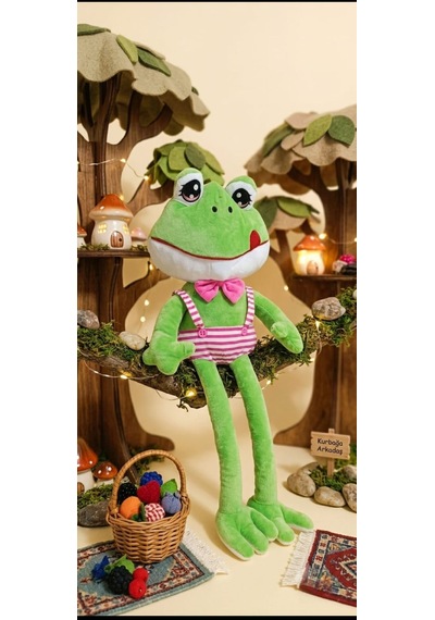 Peluş Uzun Bacaklı Kurbağa-60 Cm Pembe - Yeşil