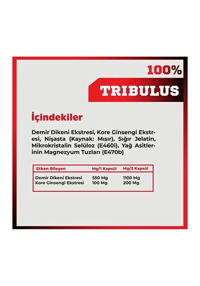 100% Tribulus Demir Dikeni Ve Kore Ginsengi Ekstresi 60 Kapsül - Yüksek Aromasız