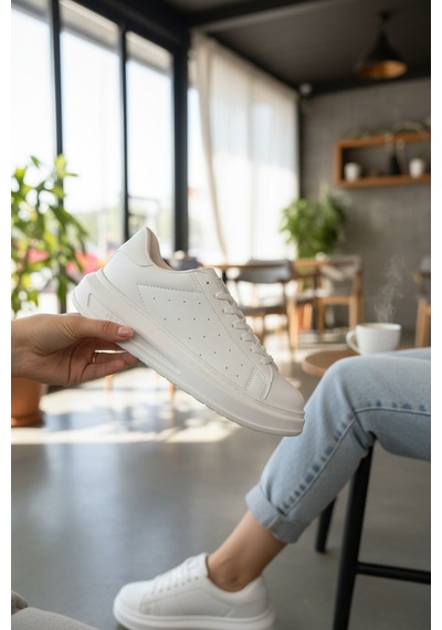 Enoch Kadın Yüksek Tabanlı Ortopedik Sneaker Yürüyüş Ayakkabısı Beyaz