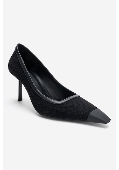 Luvishoes Rona Siyah Desenli Mat Burunlu Kadın Topuklu Ayakkabı Siyah