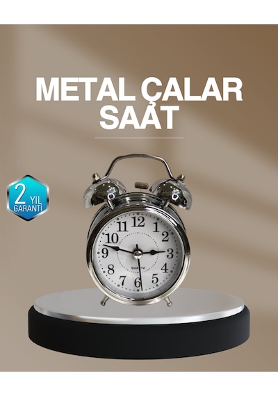 Dekoratif Yuvarlak Gümüş Sessiz Işıklı Masa Üstü Çalar Saat Alarmlı Ve Şık Tasarım - Lisinya