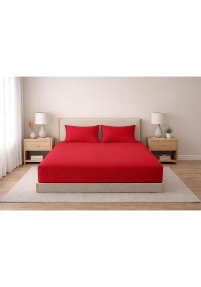 Septumium%100 Pamuklu Lastikli Çarşaf, Kırmızı, 2 Yastık Kılıfı Dahil 120x200 50 x 22