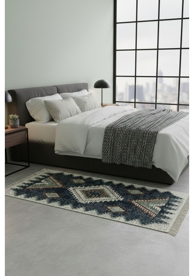 Etnik Desenli Makinede Yıkanabilir Kilim Çift Taraflı Pratik Ve Günlük Kullanıma Uygun Kilim Renkli