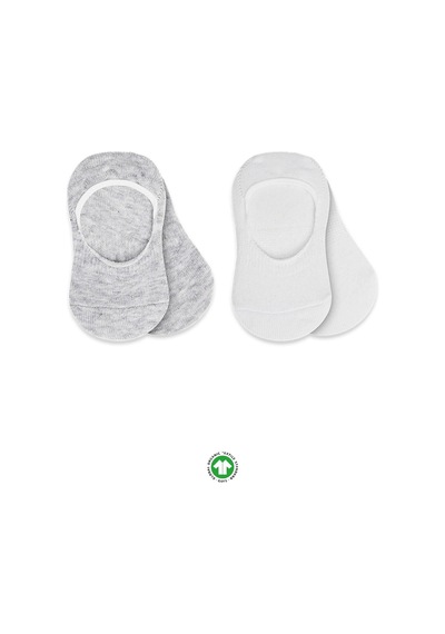 Bistyle 2'li Penye Babet Silikonlu Basic Çorap 30104 Gri Beyaz Beyaz - Gri
