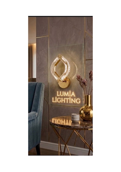LumiaLighting Yonca Model Tekli Gold 3 Renk Modu Kristal Taşlı Salon Mutfak Yatak Çocuk Odası Aplik