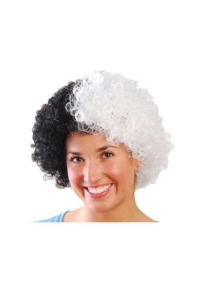 Siyah Beyaz Kıvırcık Afro Bonus Taraftar Peruğu