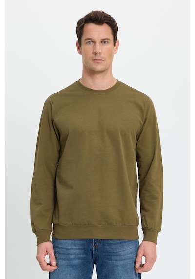 Tudors Erkek Relax Fit Rahat Kesim %100 Pamuk 2 İplik Bisiklet Yaka Haki Sweatshirt-41520 Haki