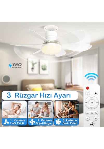 Led Işık Ve Fan Sessiz 3 Renk Modu Ve 3 Hız Modu Kumandalı Tavan Vantilatörü