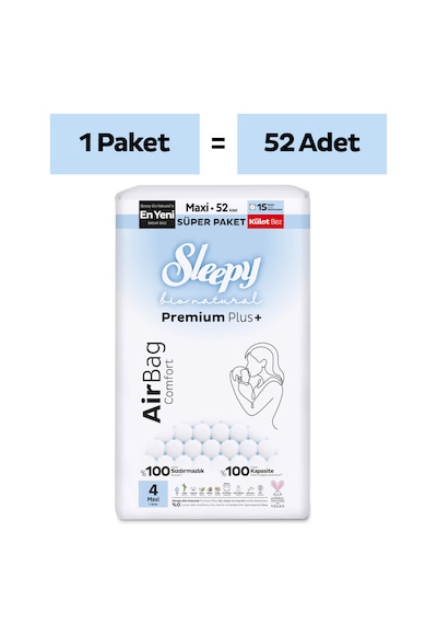 Sleepy Bio Natural Premium Plus Airbag Comfort Süper Paket Külot Bez 4 Numara Maxi 52 Adet